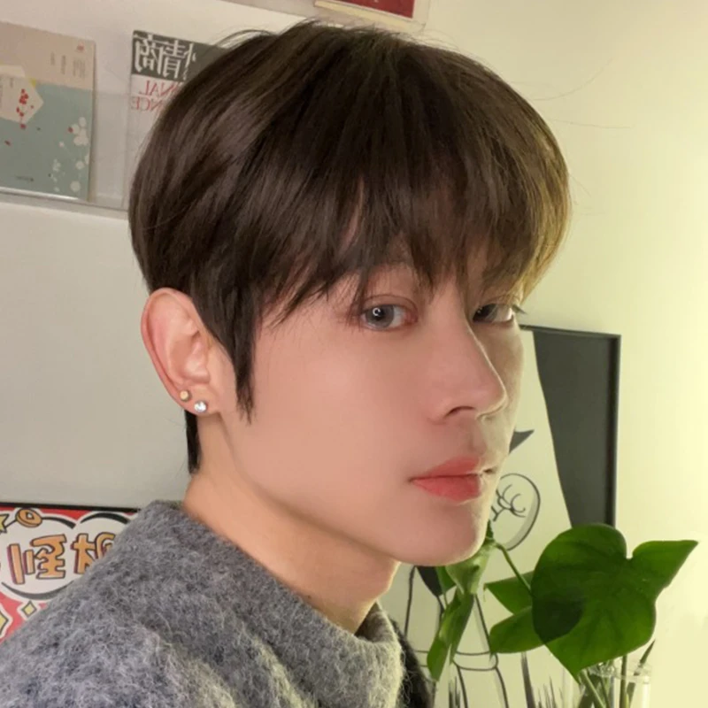 【鹿星光专属】MEISU也萌假发韩版蓬松冷棕色微分碎盖男全头套假发