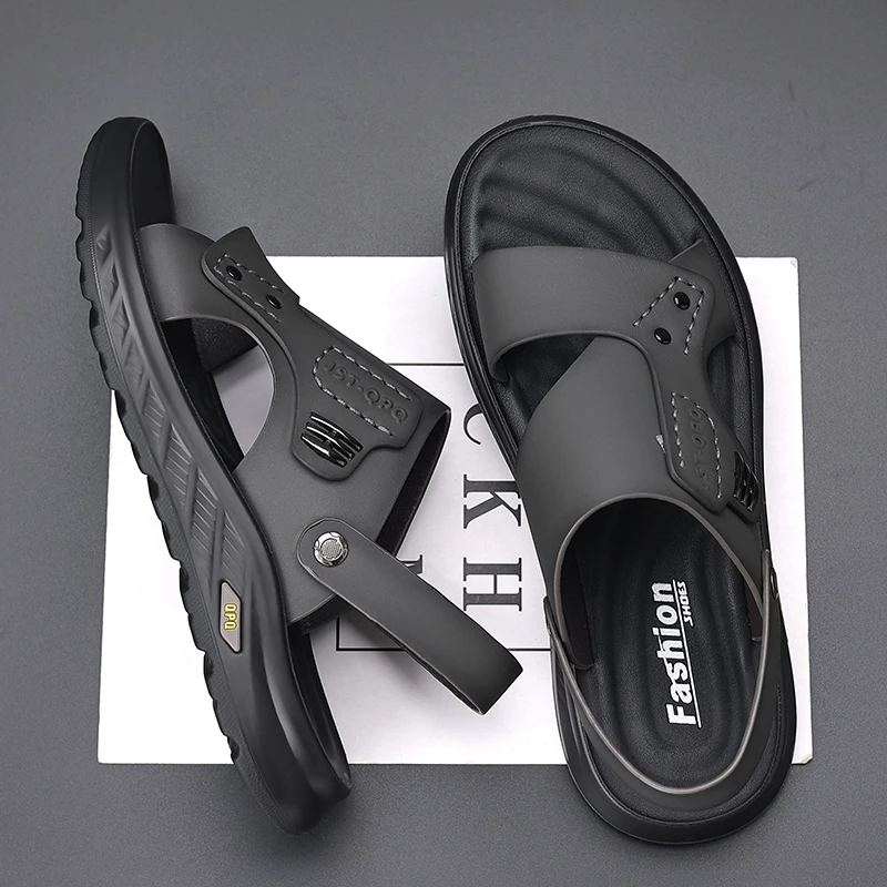 男士真皮凉鞋软底透气沙滩鞋防滑两用休闲凉拖鞋夏季外穿