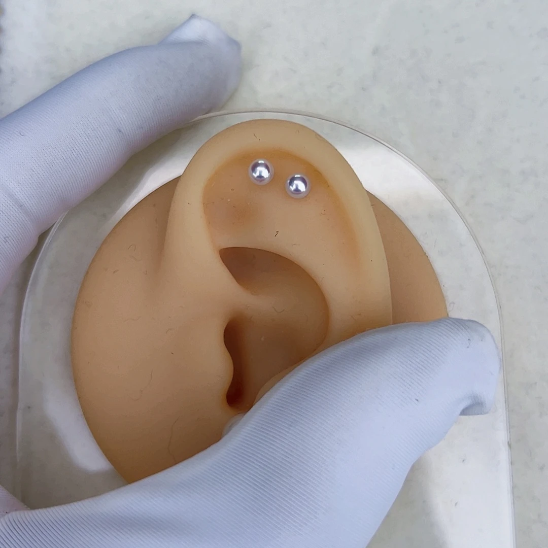 海水珍珠海水akoya天女耳钉3-4mm银S925镶嵌