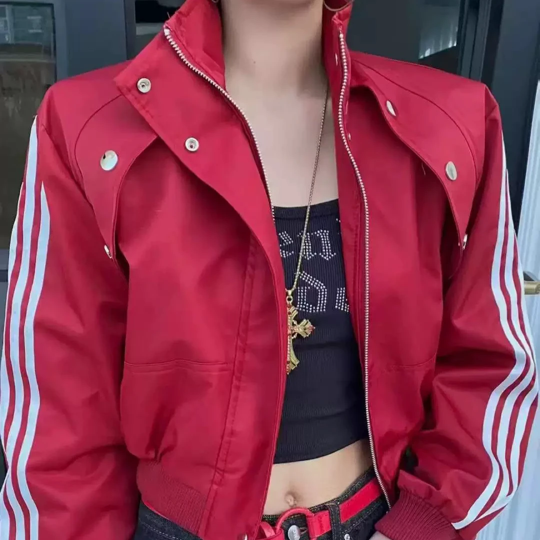 冬季新款兔毛绒机车三条杠外套