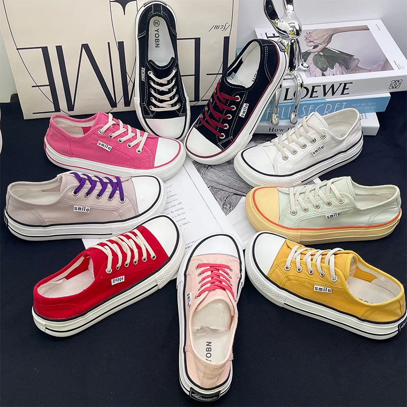 【qianqian】芒果头帆布鞋女平底透气2025夏季低帮韩版一脚蹬懒人鞋