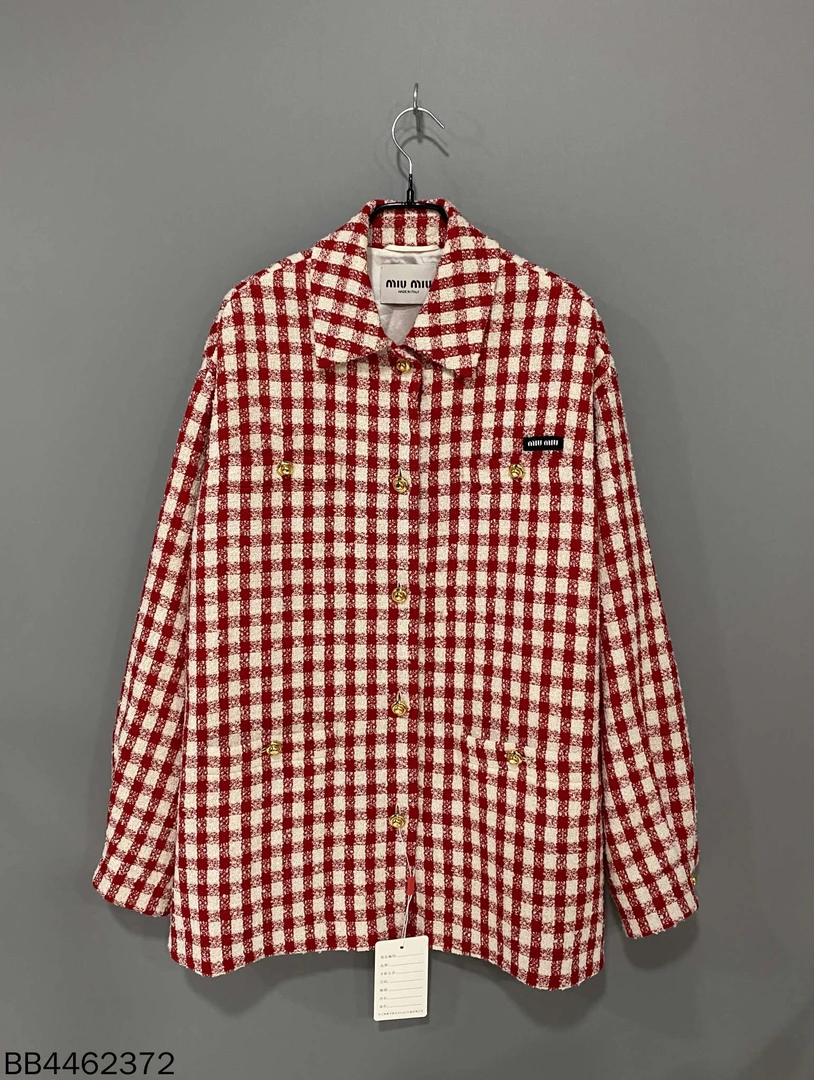 99新 MIU MIU/缪缪 字母logo金扣格子小香风外套/38码/62372