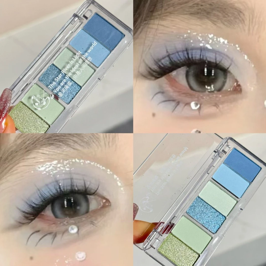 夏日清冷感蓝绿色小尺子眼影盘大地色哑光闪片珠光学生平价网红
