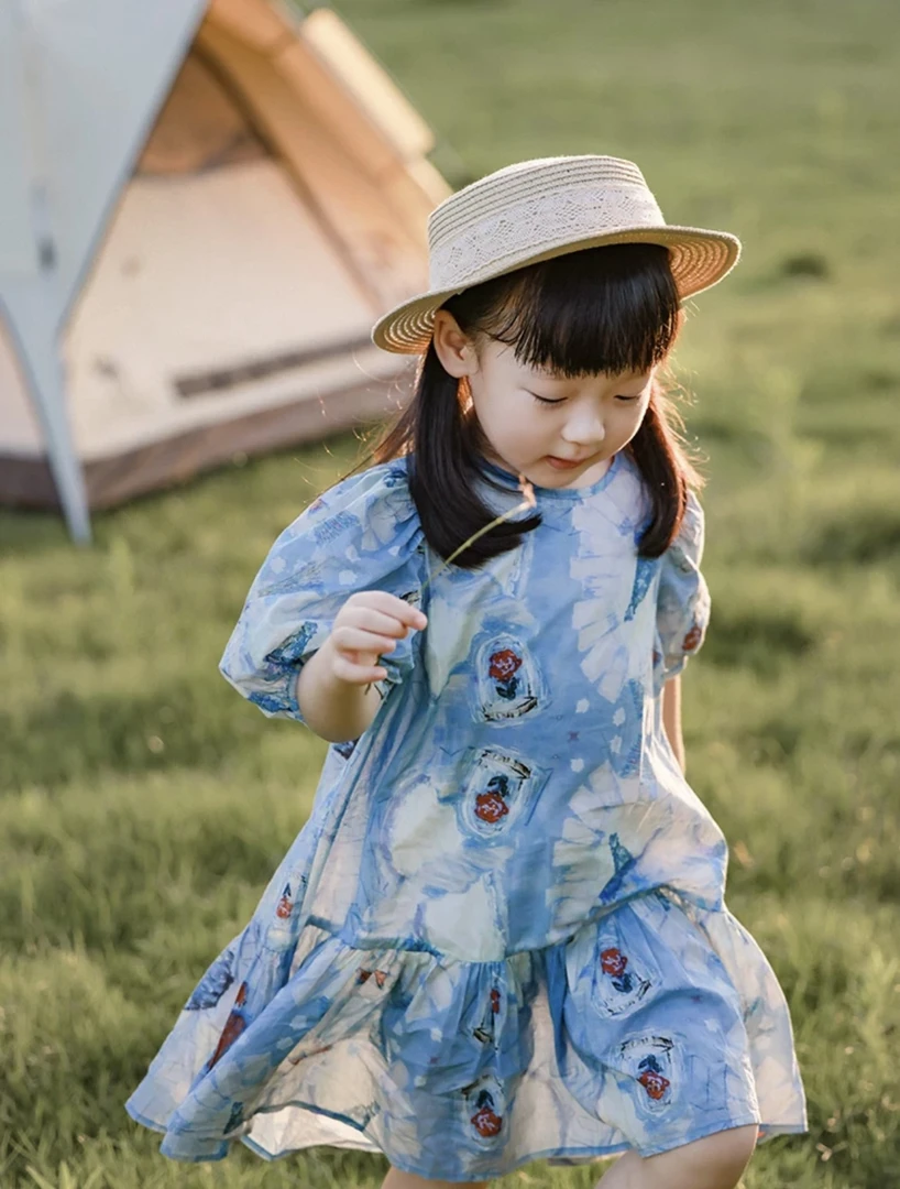 【白露霜华】女童设计师款印花风夏季纯棉夏装中大童公主裙