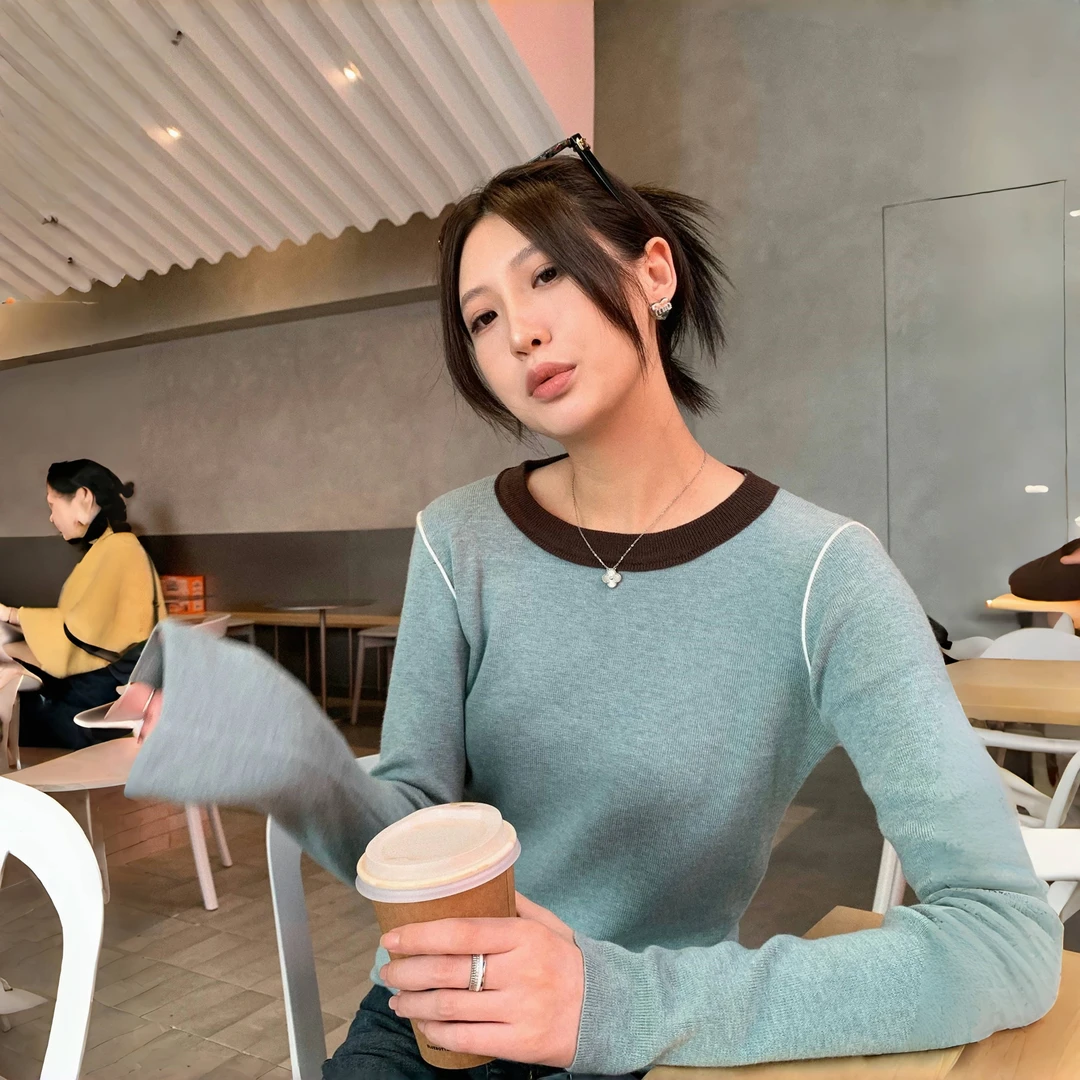 断码捡漏~轻氧薄荷 / 软糯撞色款奥绒双面打底衫12671花契200斤