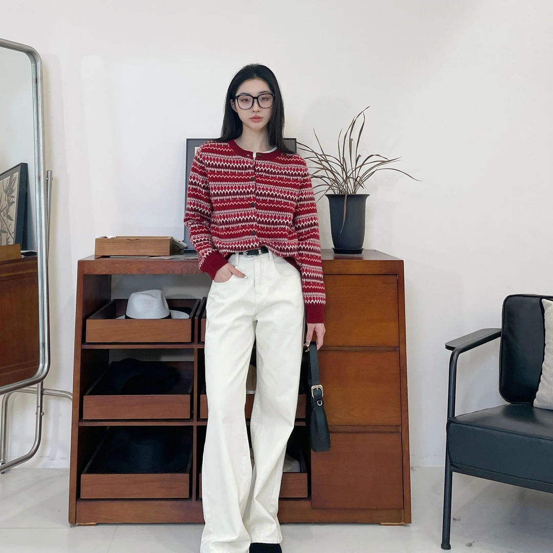 euri100山羊绒｜时尚气质休闲保暖费尔岛圆领羊绒开衫-MY5562