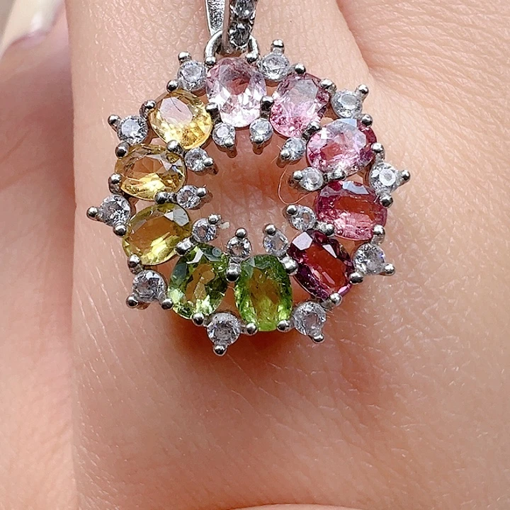 颈饰银S925镶嵌碧玺