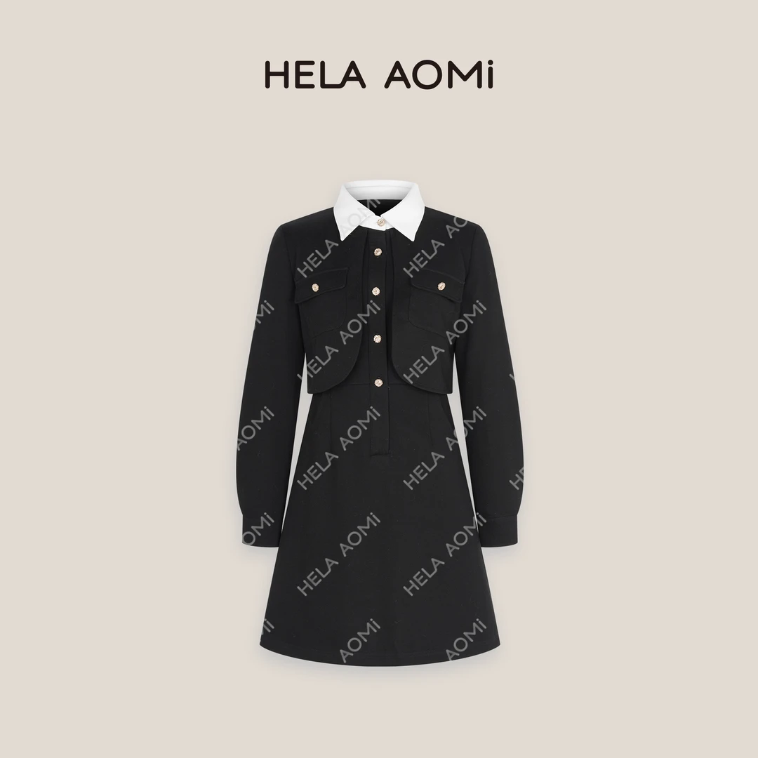 HELAAOMI“赫本千金”假两件拼接外套经典小黑裙CY4DX72158