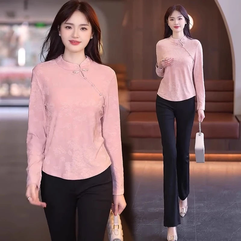 爆款国风盘扣T恤女内搭打底衫2025春装新中式小衫独特绝美小上衣