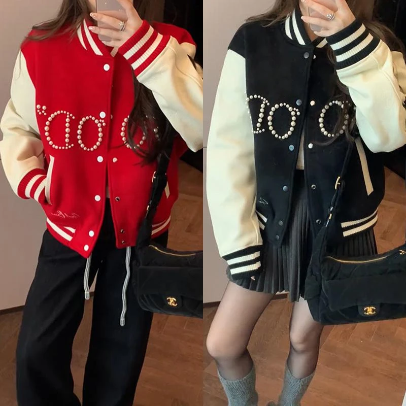 【mimius】&游鹿鹿 美式重工钉珠撞色棒球服夹克 汉服 F11341