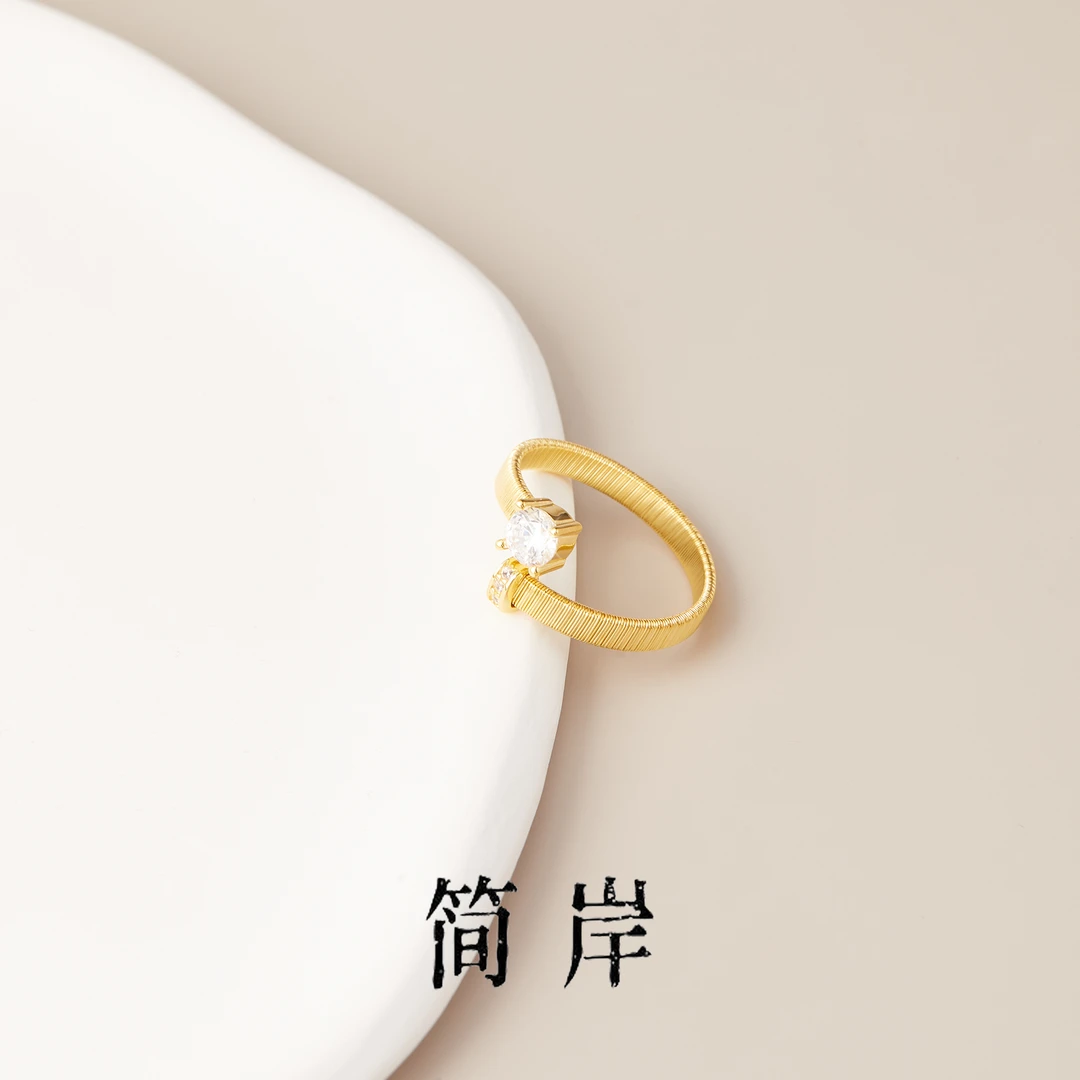 jeshore/简岸 925银合成锆石戒指 意大利绕丝戒指