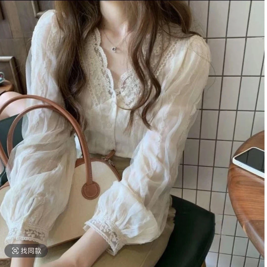 法式气质温柔v领雪纺衫女2025秋装甜美别致小衫时尚百搭长袖上衣