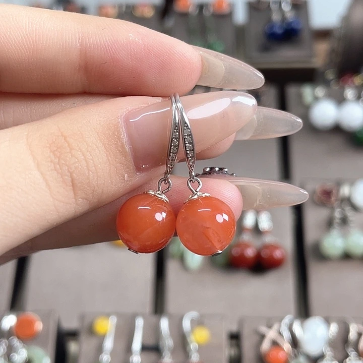 南红玛瑙银S925镶嵌耳饰11左右