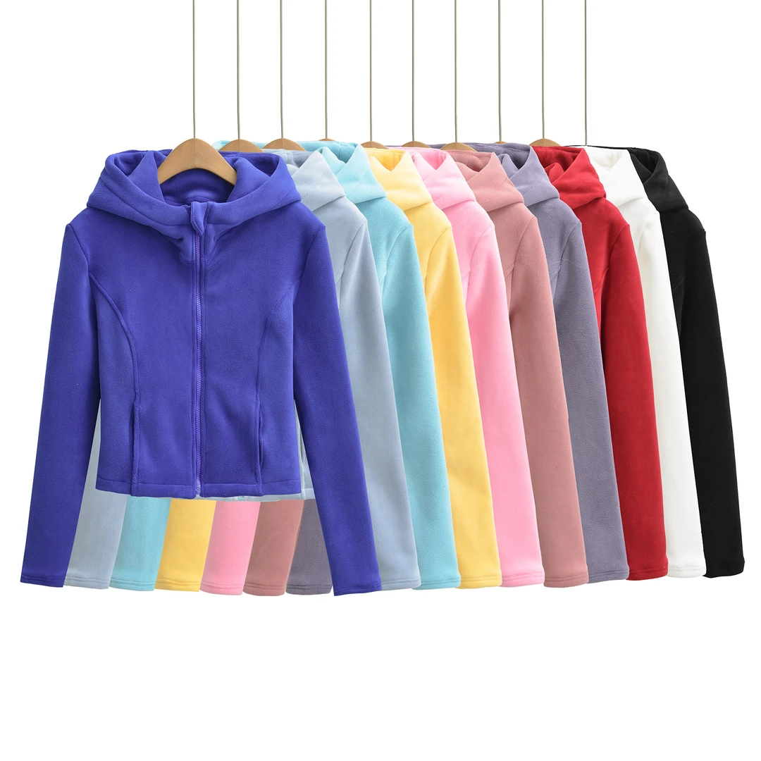 RY25271奥粒绒连帽短款卫衣修身显瘦拉链上衣外套