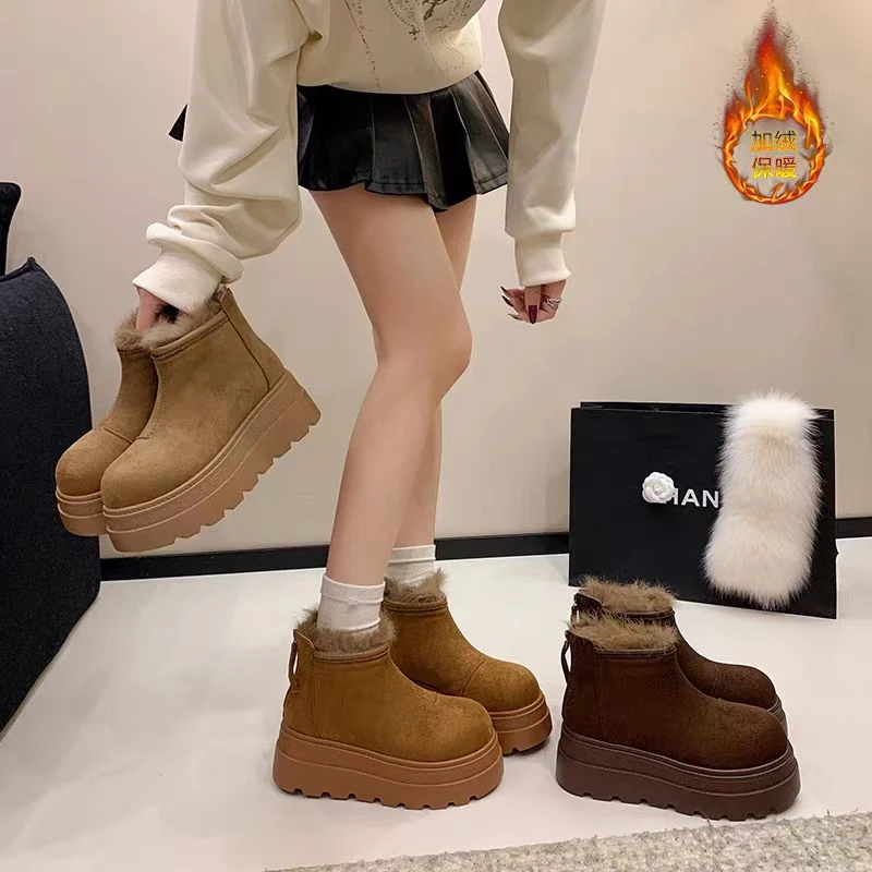 8886兔毛女士大棉厚底高帮短靴加绒鞋百搭款2025新款秋冬季女鞋