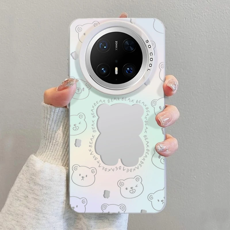 镂空小熊华为mate60Pro手机壳Pura70卡通mt60苹果保护套磨砂防摔