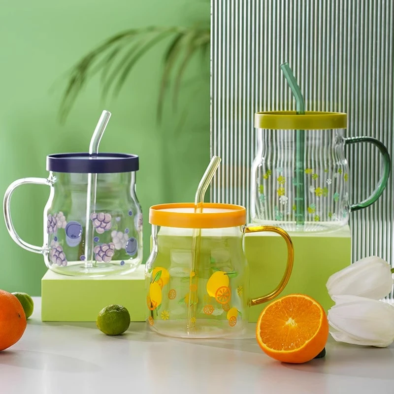 玻璃吸管杯女生耐热水杯男咖啡杯便携式新款2025豆浆果汁奶茶杯子