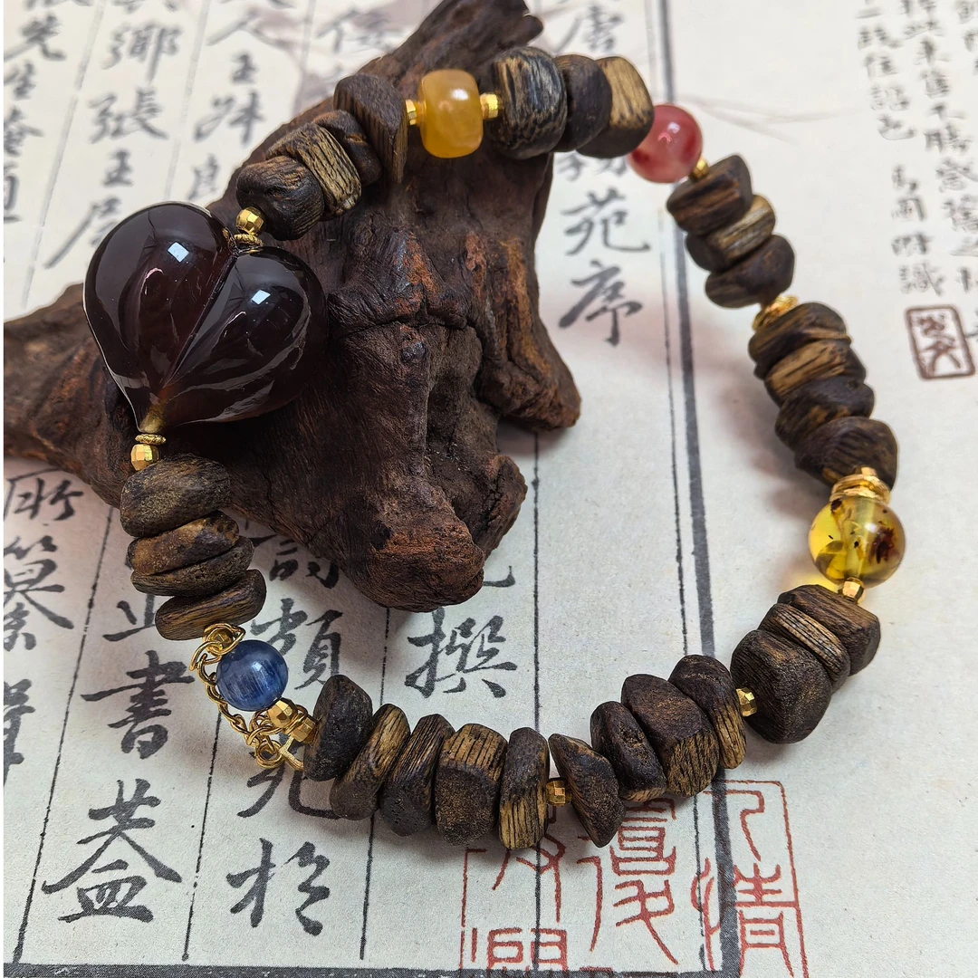 沉香【蜜语】奇楠沉香血珀爱心手串 多样性发一