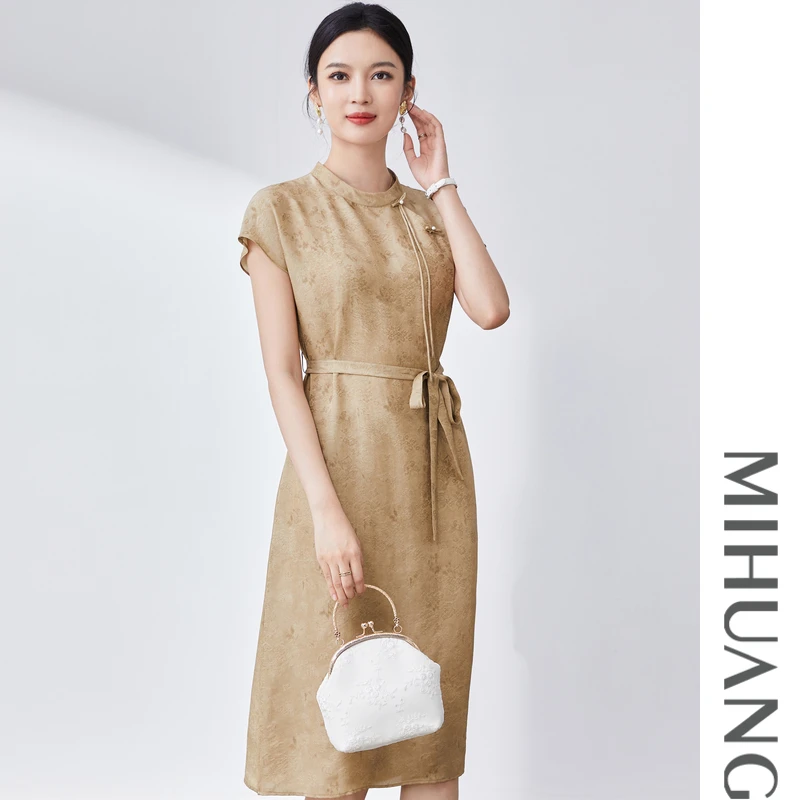 MIHUANG/米皇【欧若风】100桑蚕丝中式提花花萝出游连衣裙547128