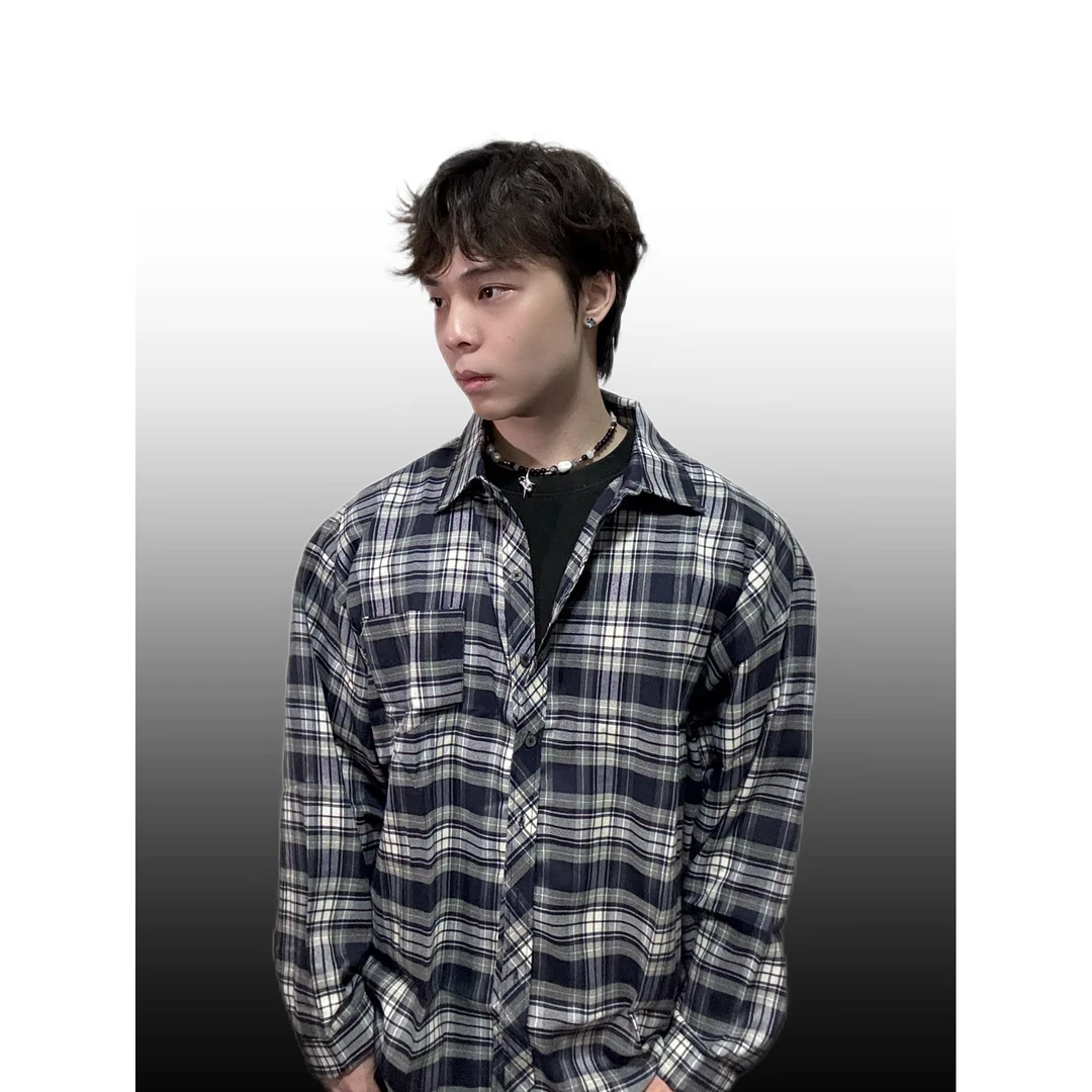 XDYOP 2025春季新款美式经典基础翻领复古格子衬衫外套氛围感上衣