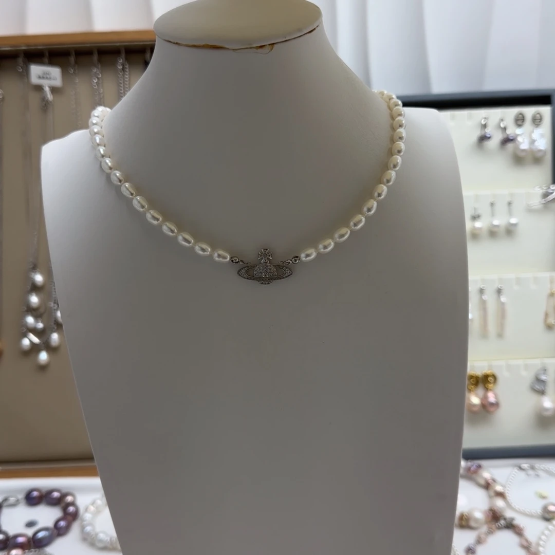 淡水珍珠银S925镶嵌毛衣链