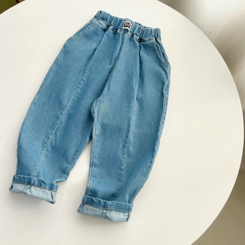 春秋季儿童拼接中大童休闲牛仔卫裤 7521