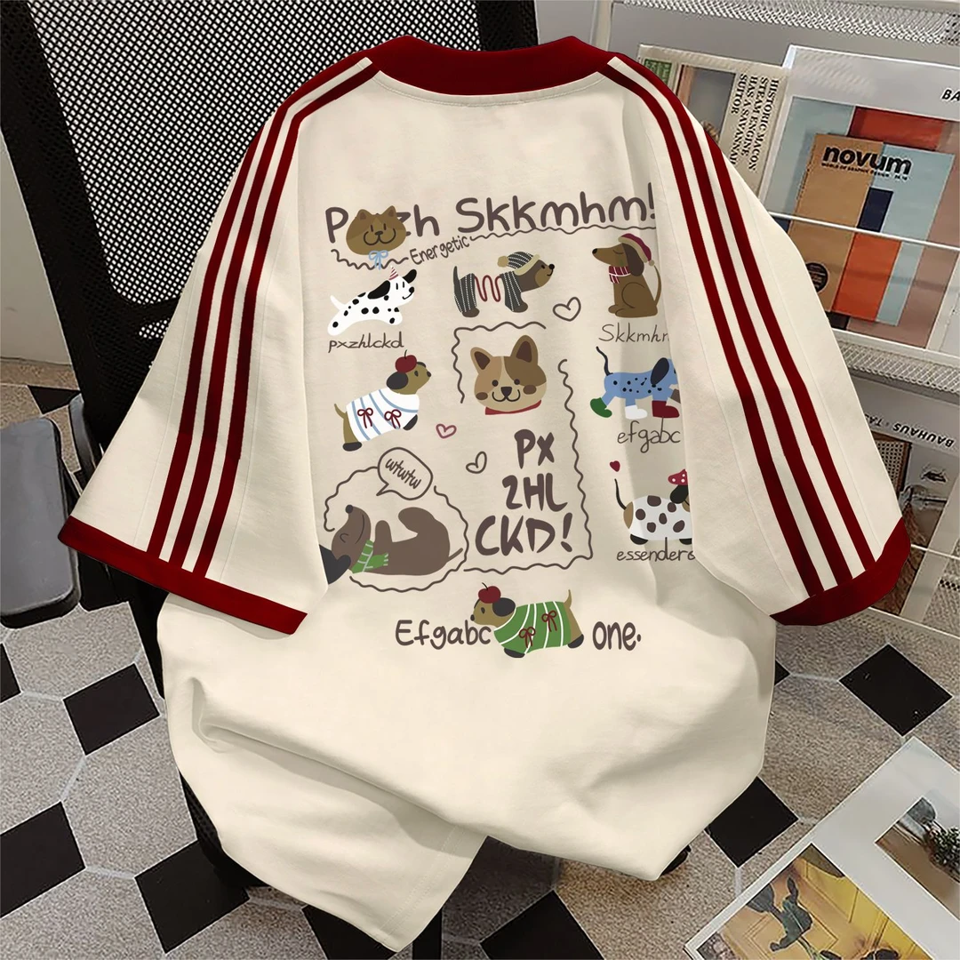 100%纯棉趣味小众圆领短袖t恤男女夏季新款宽松显瘦学生情侣上衣