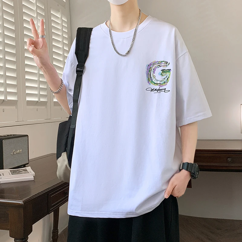 短袖夏季青少年短袖T恤韩版简约宽松半袖学生百搭潮流圆领体恤