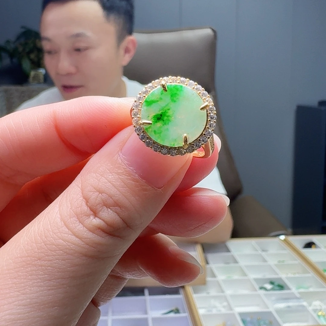 翡翠戒指银S925镶嵌天然