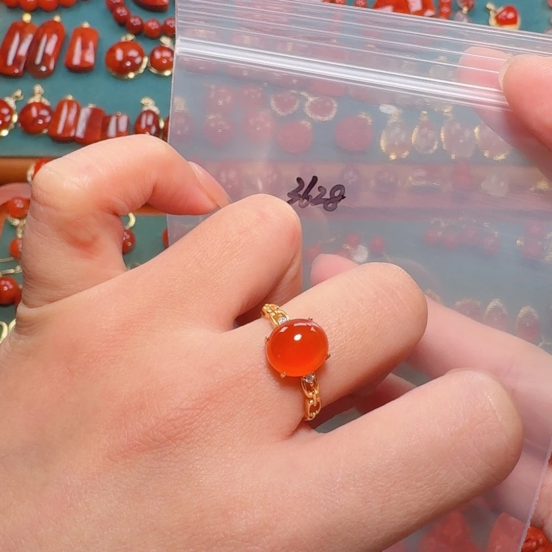 南红玛瑙银S925镶嵌戒指