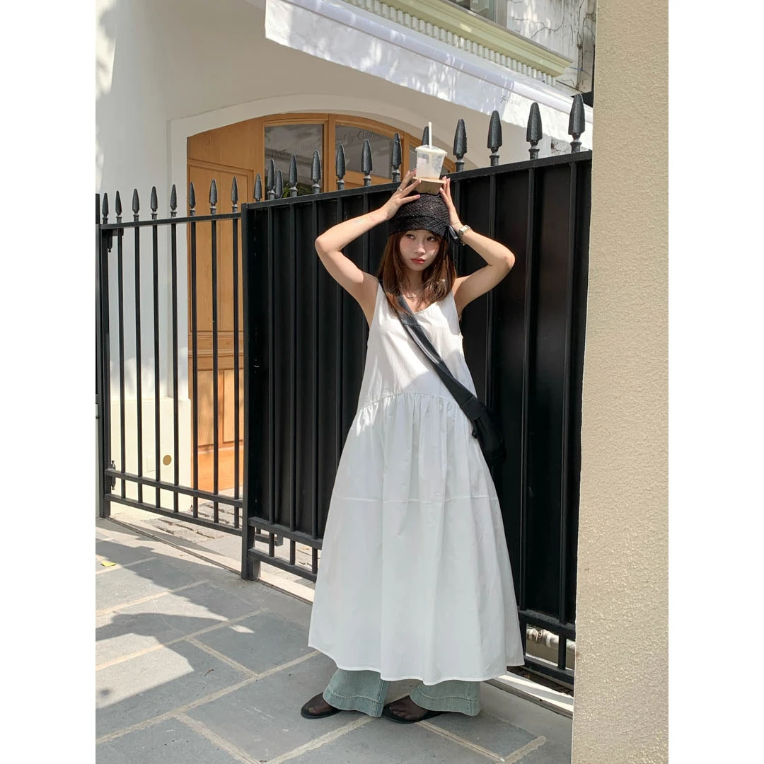衣天堂 少女感小白裙无袖背心长裙 春夏小个子气质叠穿长款连衣裙
