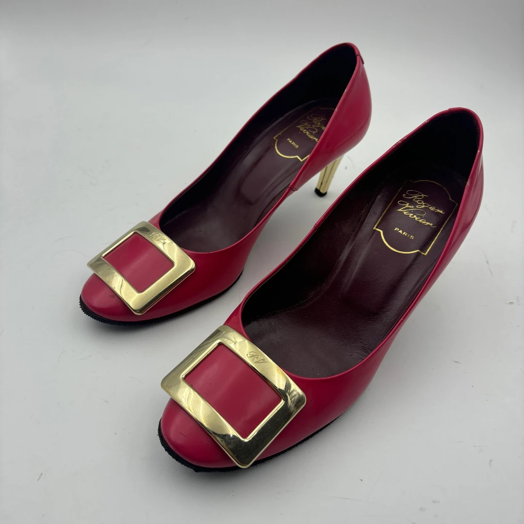 95新 Roger Vivier/罗杰·维威耶 36.5码/rv方扣高跟鞋/无盒/95新