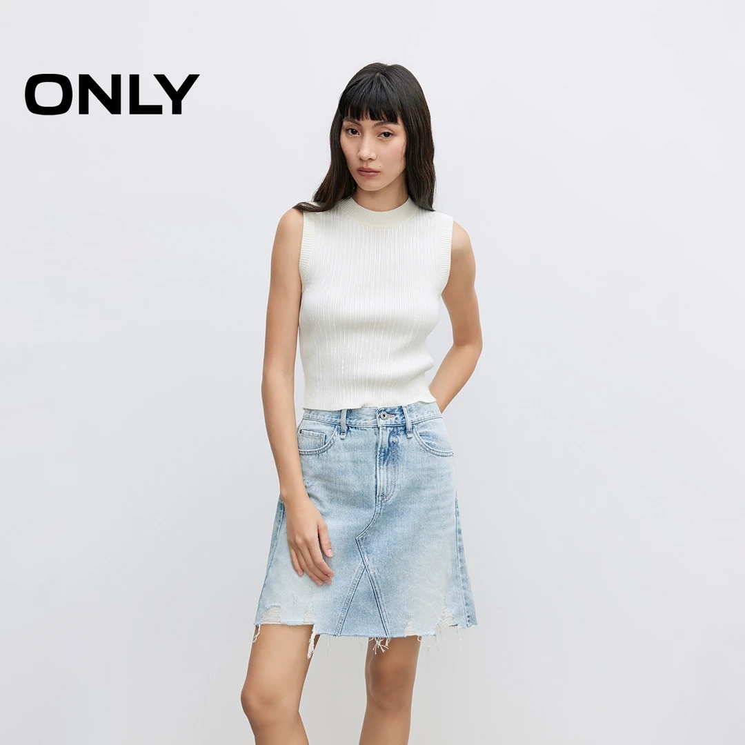ONLY2025春季新款个性做旧毛边A字牛仔短裙半身裙女|125137030