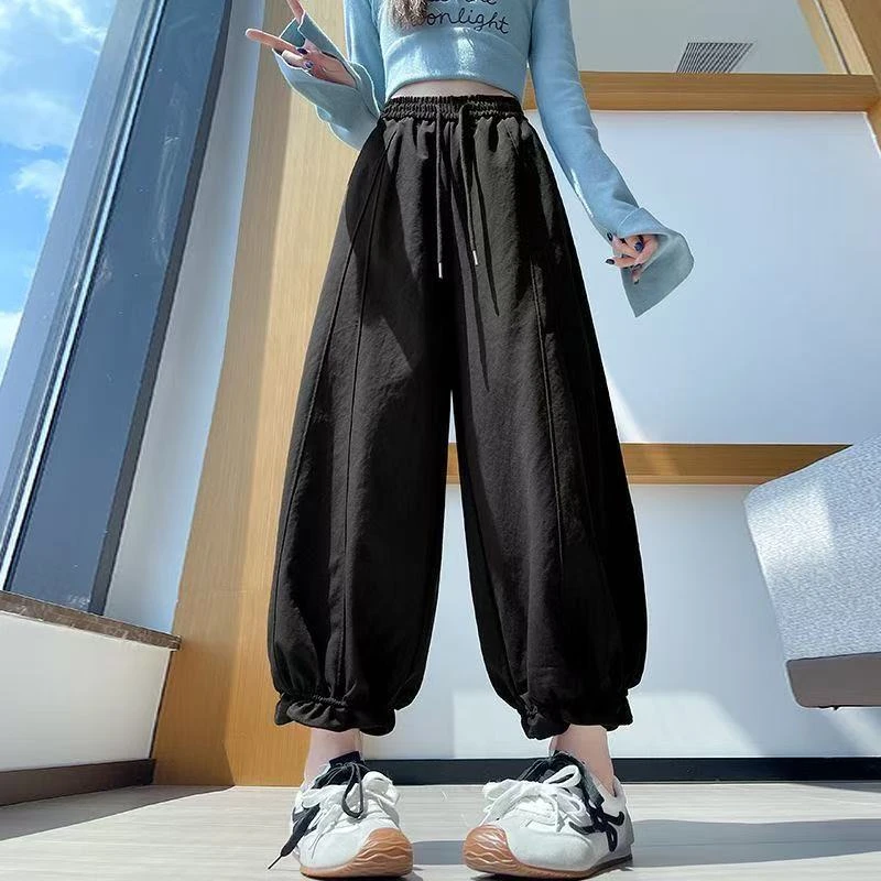 秋冬木耳花边阔腿花苞裤女小个子显瘦休闲灯笼裤