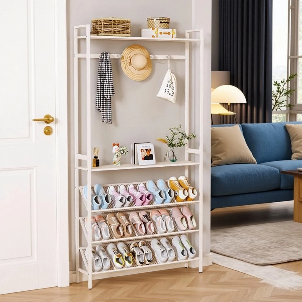 鞋架衣帽架一体多层家用小窄门口收纳置物架门后不占空间简易鞋架