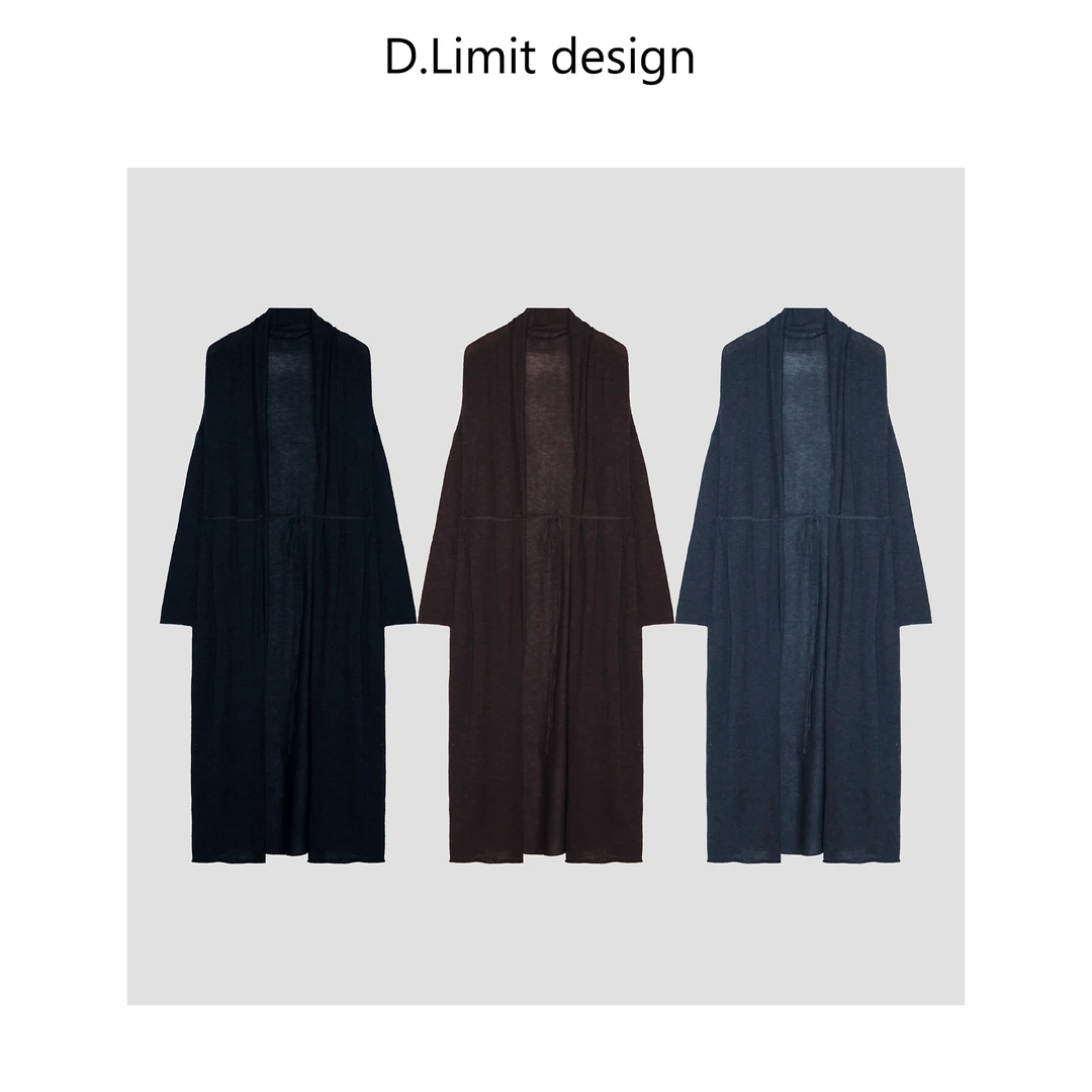 【D.Limit design】绵羊毛混纺慵懒系带薄针织大长开衫DLMTJ2502