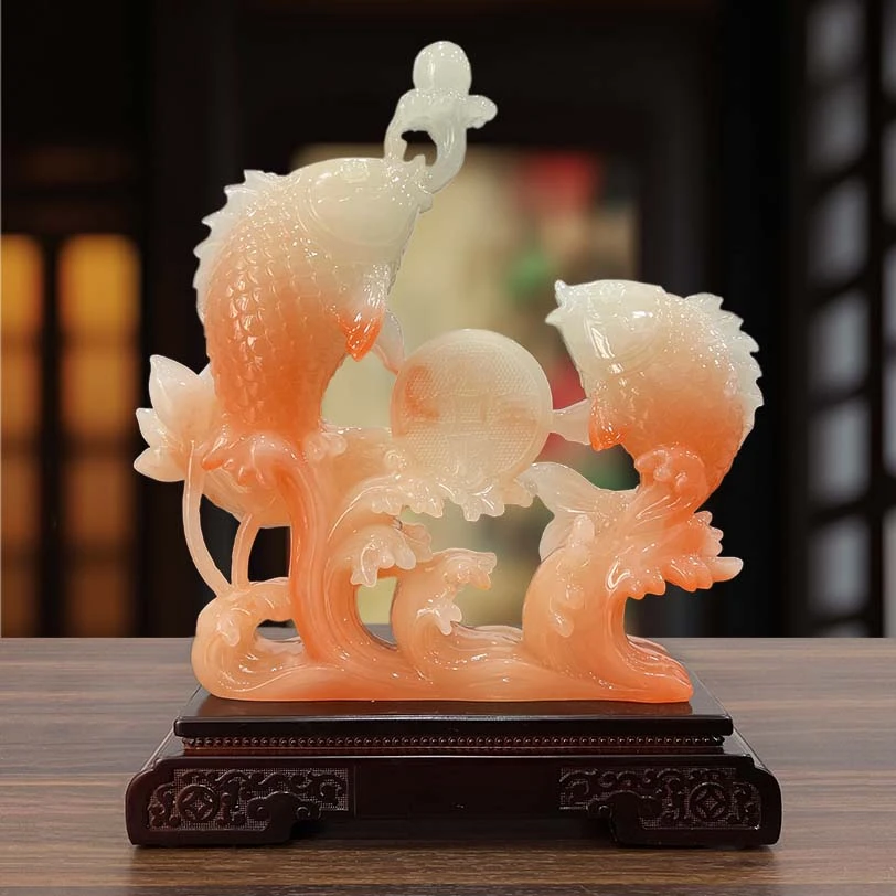 【亮亮】莲年有余鱼摆件居家饰品YMJ-长27宽8高32.5cm