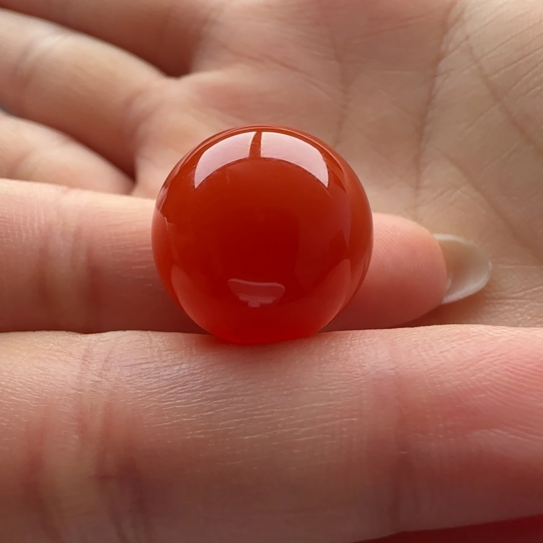南红玛瑙未镶嵌圆珠17.4，柿子红，无暇，原矿无烤色