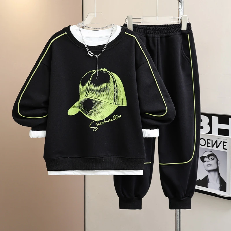 【品牌】男童中大童秋季时尚韩版帽子长袖休闲立领卫衣卫裤韩版套装