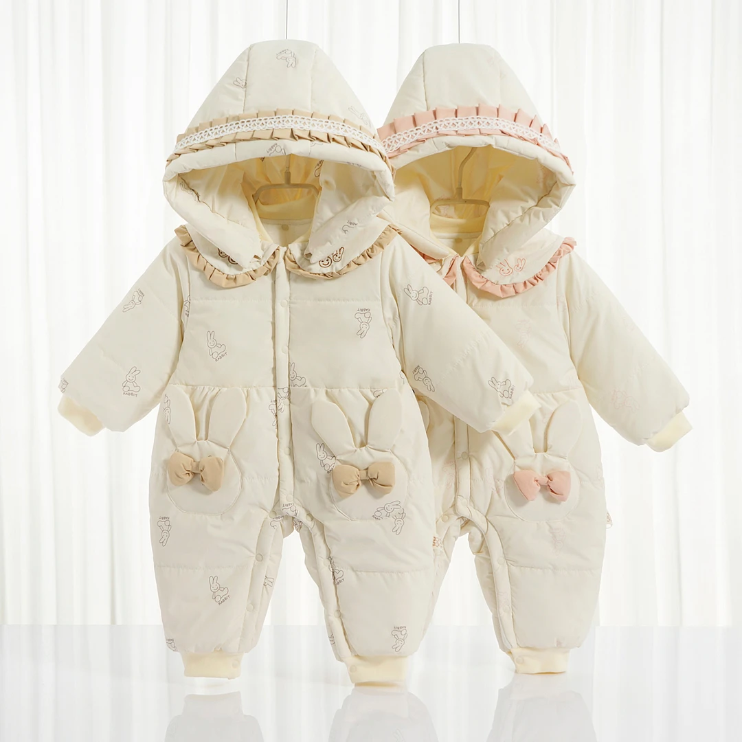 新生婴儿公主风春秋棉服加厚保暖外出哈衣宝宝冬装连体衣抱衣服