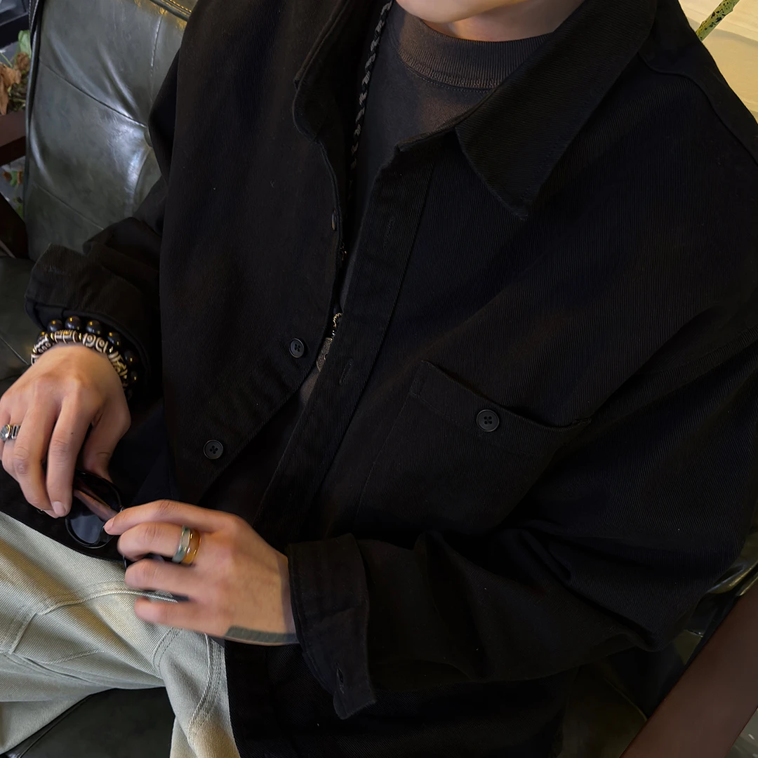 长袖衬衫纯棉重磅质感宽松复古休闲时尚百搭透气外套衬衣春秋