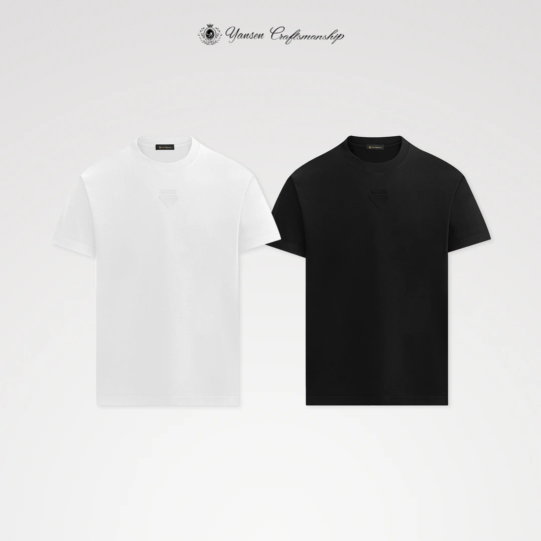 “顶奢”100支双丝光兰精莫代尔立体钢印装饰圆领短袖T恤 KS41