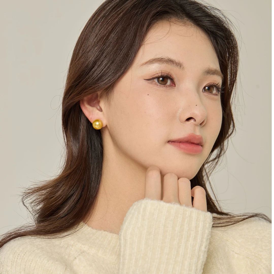 Muin Empress 925银耳饰 《缘起》12mm南洋金色贝壳贝珠耳钉