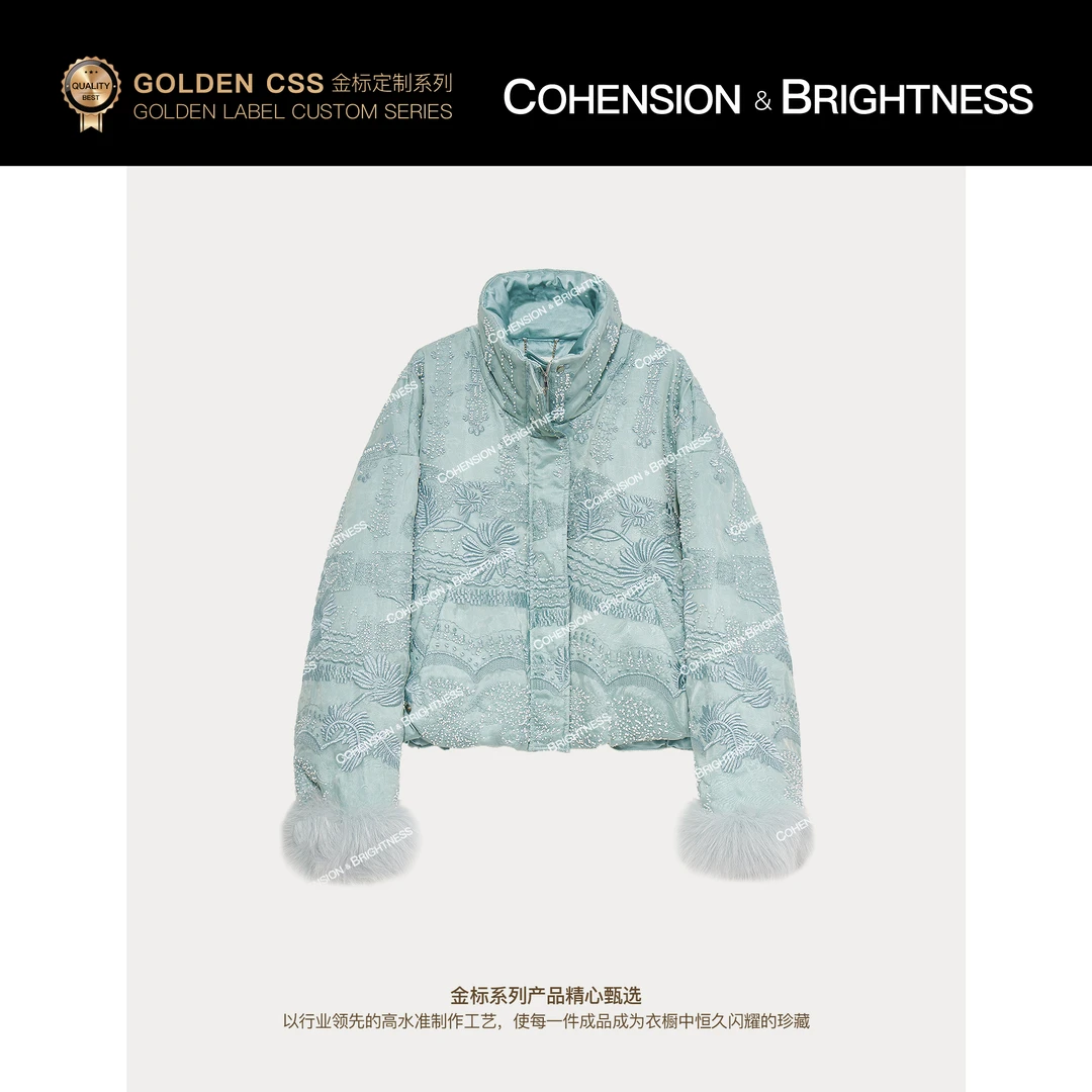 凝慧【冰雪晴】冬季粗花亮片钉珠国风时尚洋气保暖羽绒服VQ069