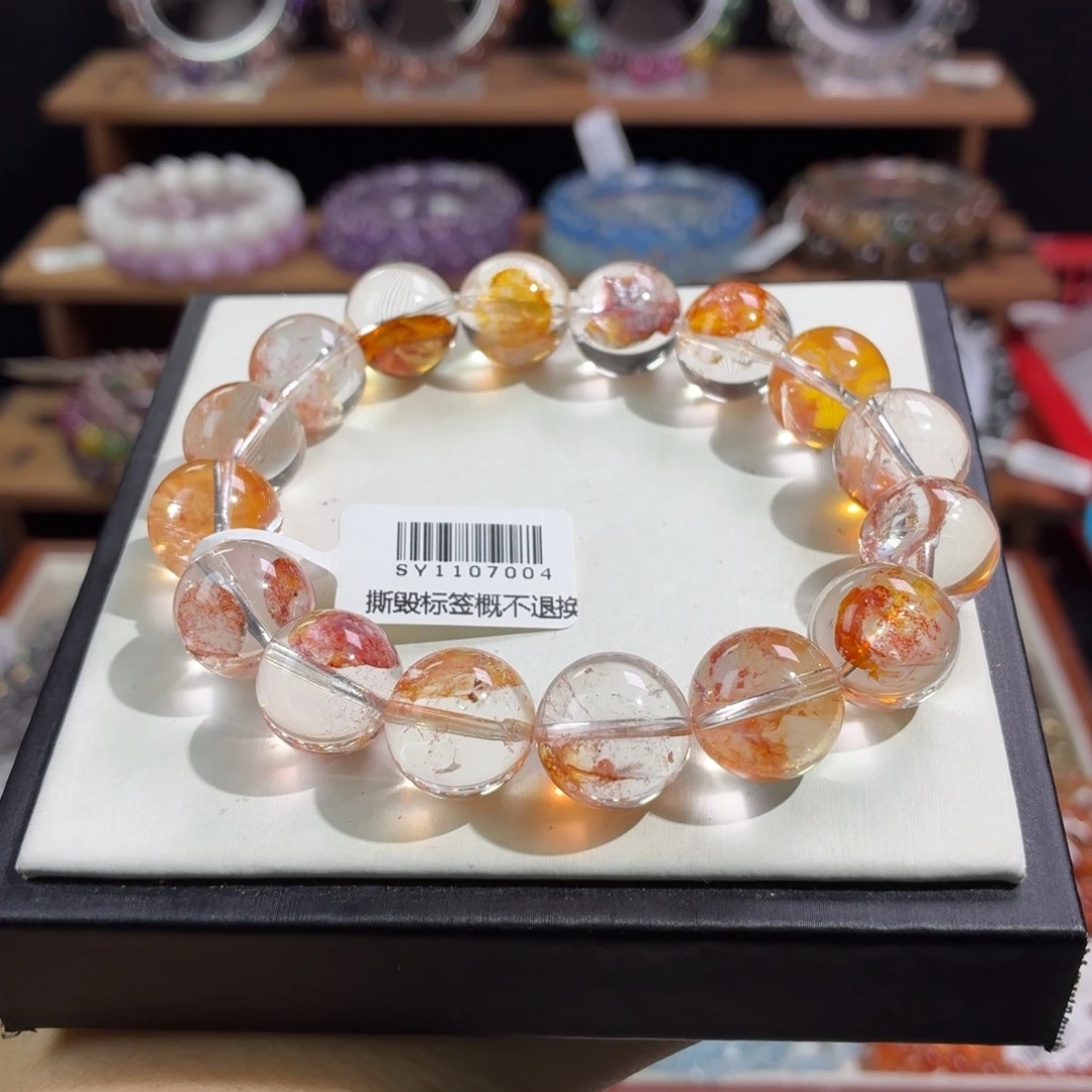 未镶嵌手串水晶13.5m透体黄胶花