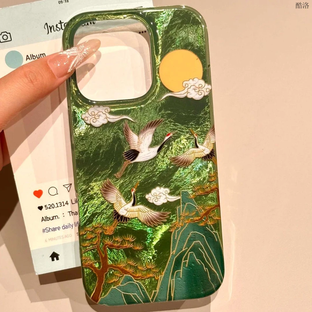 腾云仙鹤适用苹果16promax冰川手机壳iPhone15/14/13保护套12