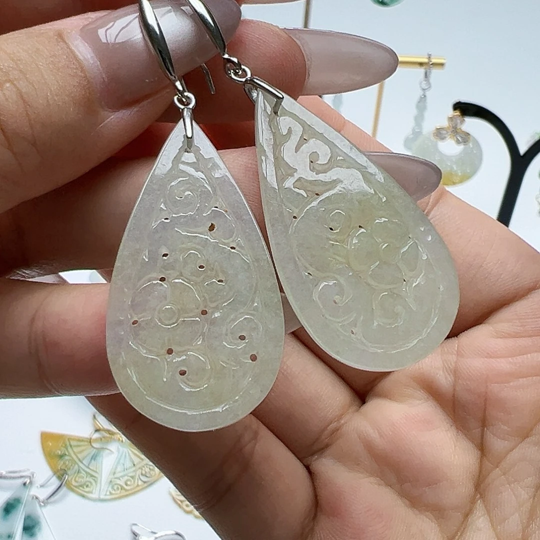 银S925镶嵌翡翠耳饰