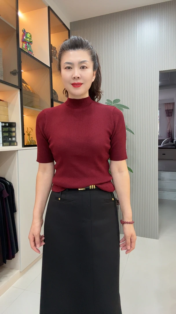 19-半高领中袖针织衫高弹随身版