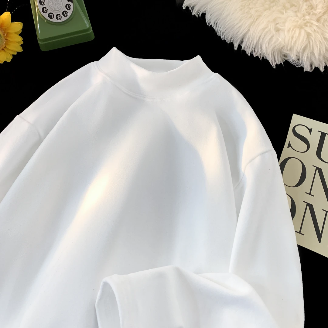 半高领德绒打底衫男2025新款重磅纯色百搭上衣潮流港风长袖打底衫