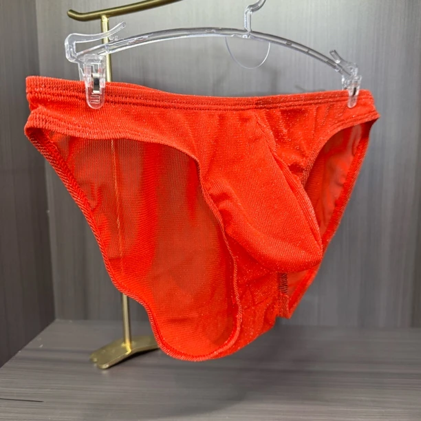 过年穿橙红色男内裤低腰窄边透气性感包臀纯色运动裤头